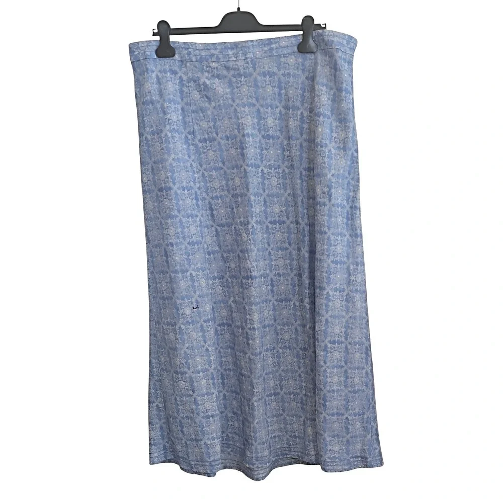 LL Bean Linen Floral Blue Maxi Skirt Classic Fit Sz 18 Beachy Coastal